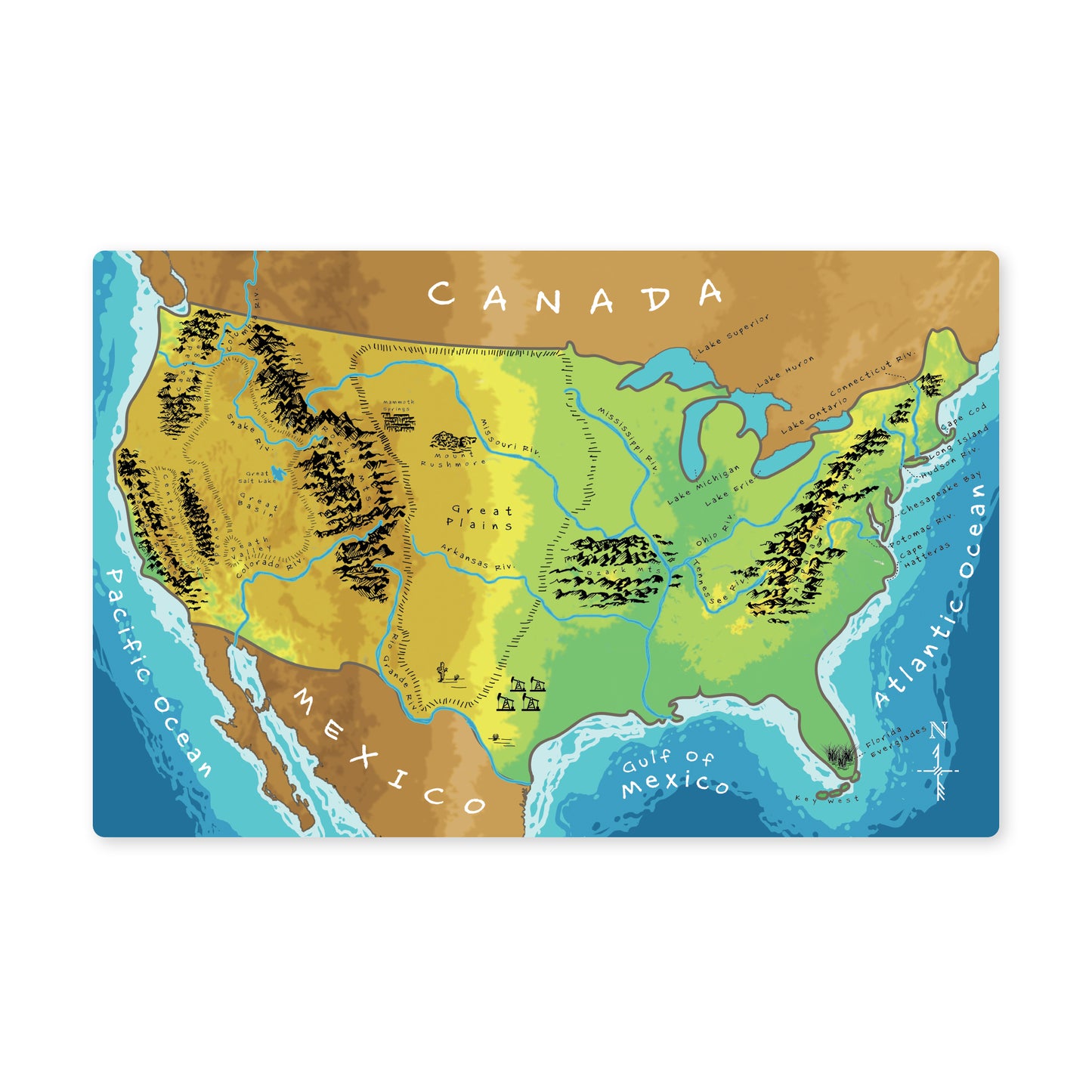 US Geography Laminated Map