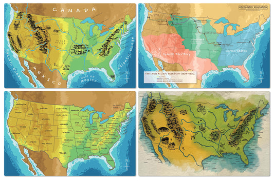 US Geography and History Placemats - 4 Pack