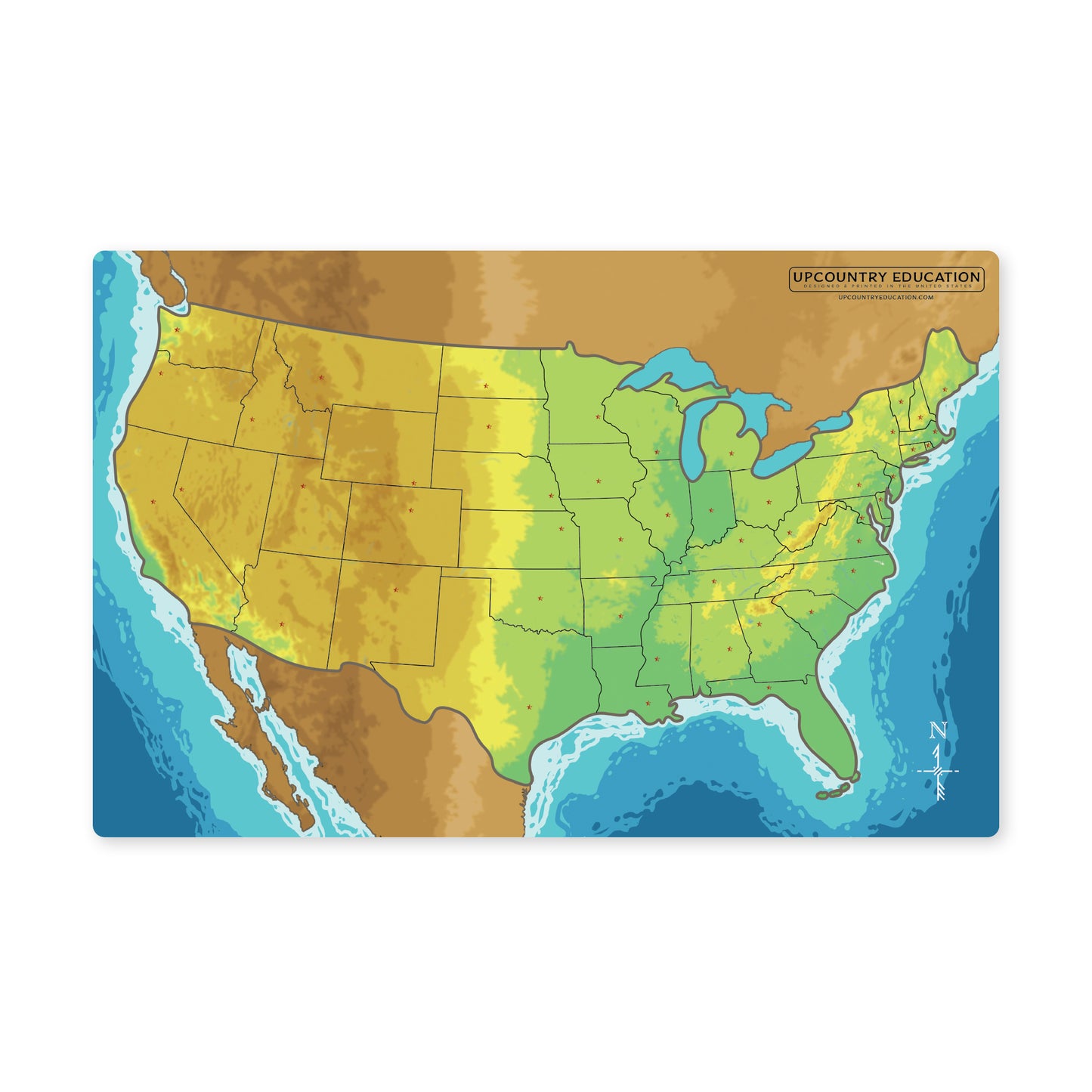 US States and Capitals Laminated Map - Laminated Placemat