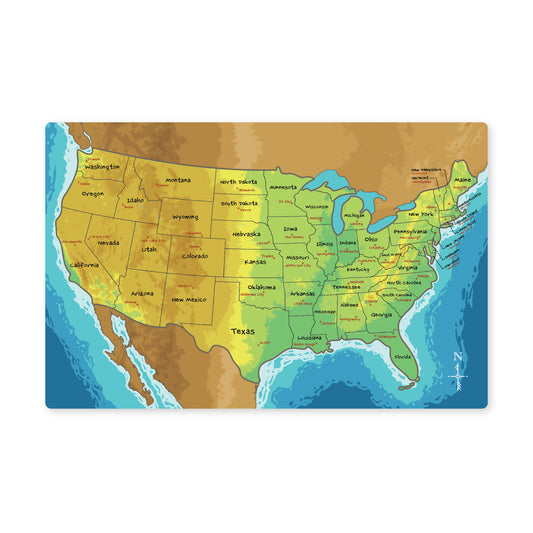 US States and Capitals Laminated Map - Laminated Placemat
